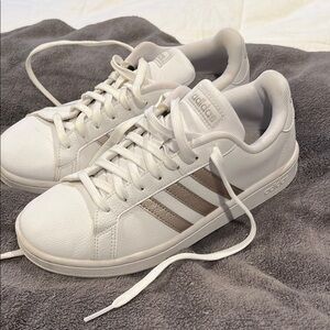 Adidas White and Metallic Brown Sneakers